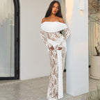 Women's Off-Shoulder Lace Long-Sleeve Maxi Dress