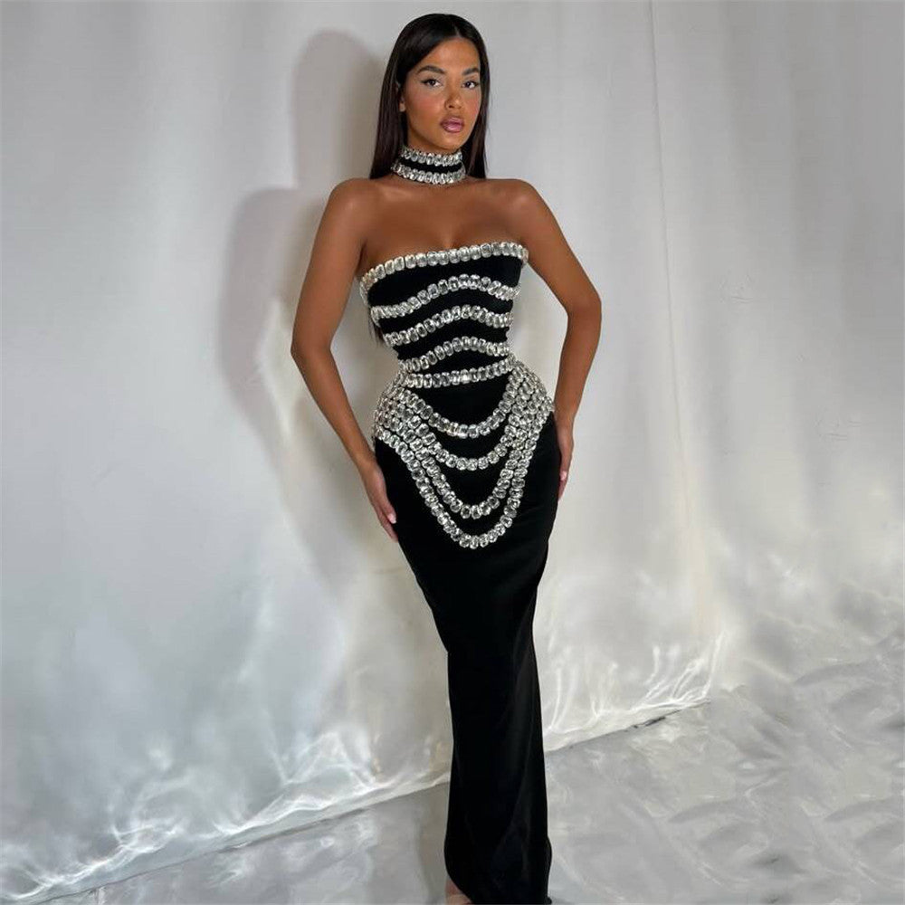 Women's Beaded Strapless Bandage Dinner Dress