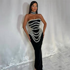 Women's Beaded Strapless Bandage Dinner Dress