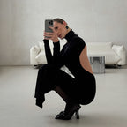Backless Knit Turtleneck Dress