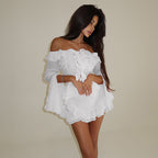 Summer Clothes Off Shoulder Long Sleeve Top Skirt Ruffled Fairy