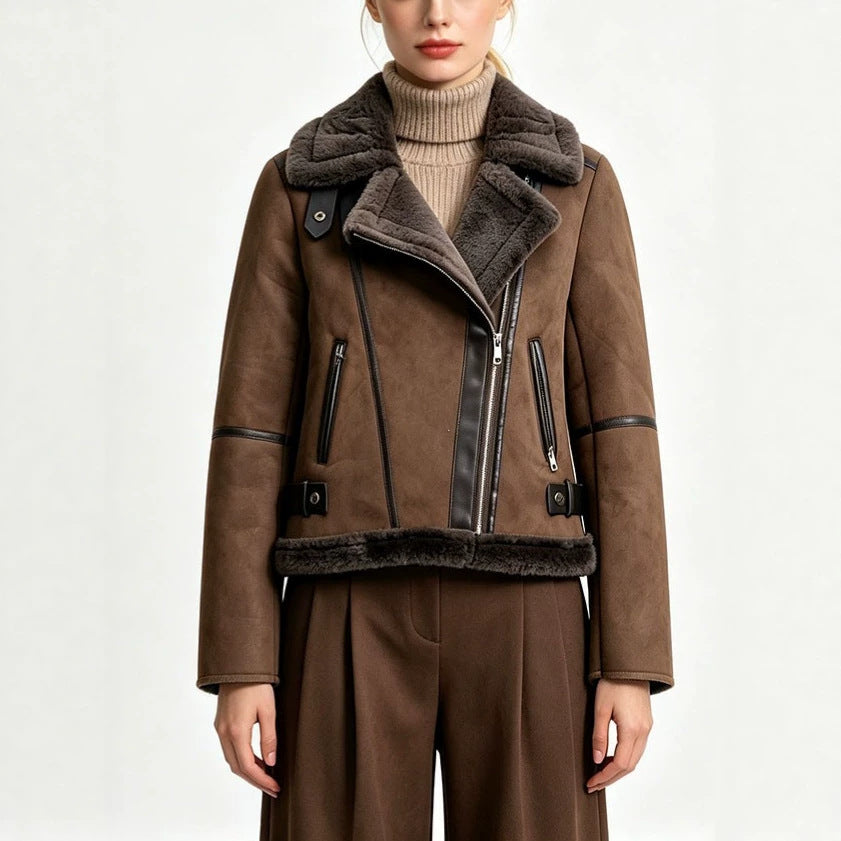 Women Winter Coat Fur And Thick Suede Lamb Fur Short Jacket Jacket