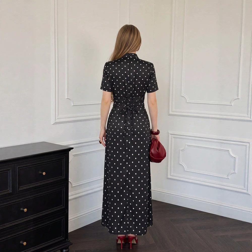 Women's Autumn Ladies Slim Chinese Polka Dot Short Sleeve Dress