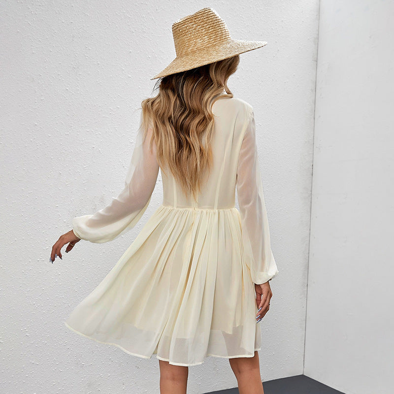 Women's Spring Autumn Bohemian Chiffon Midi Plant Floral Dress