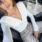 V-Neck Twisted-Waist Long-Sleeve Top