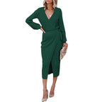Women's Autumn Winter Women Clothing Maxi Dress Elegant Graceful V-Neck Knitted Dress