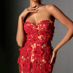 Women Sexy Summer Tube Top Lace Cocktail Women Mid Length Evening Dress