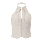 Women's Retro Halter Button-Detail Crop Top