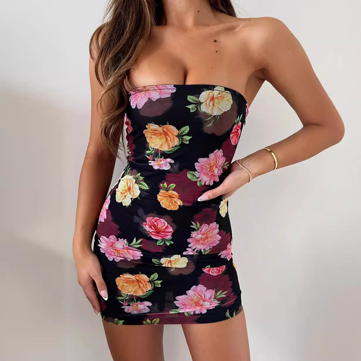 Tube Top Cinched Waist Dress