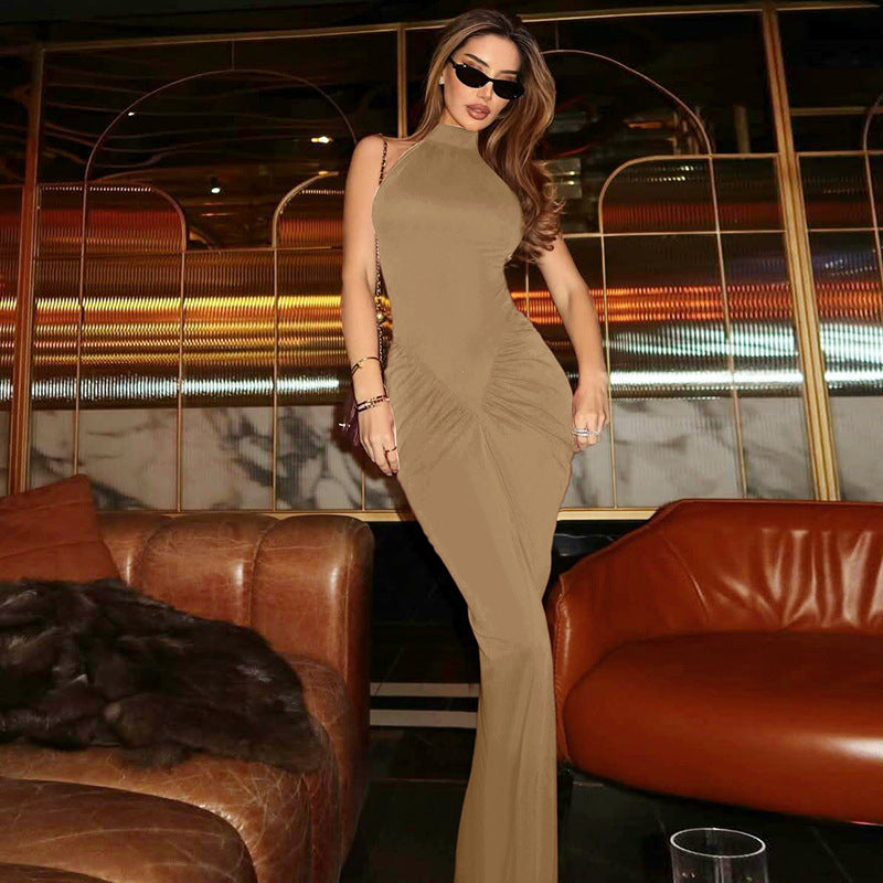 Women's Summer Back Zipper Pleated Sleeveless Dress