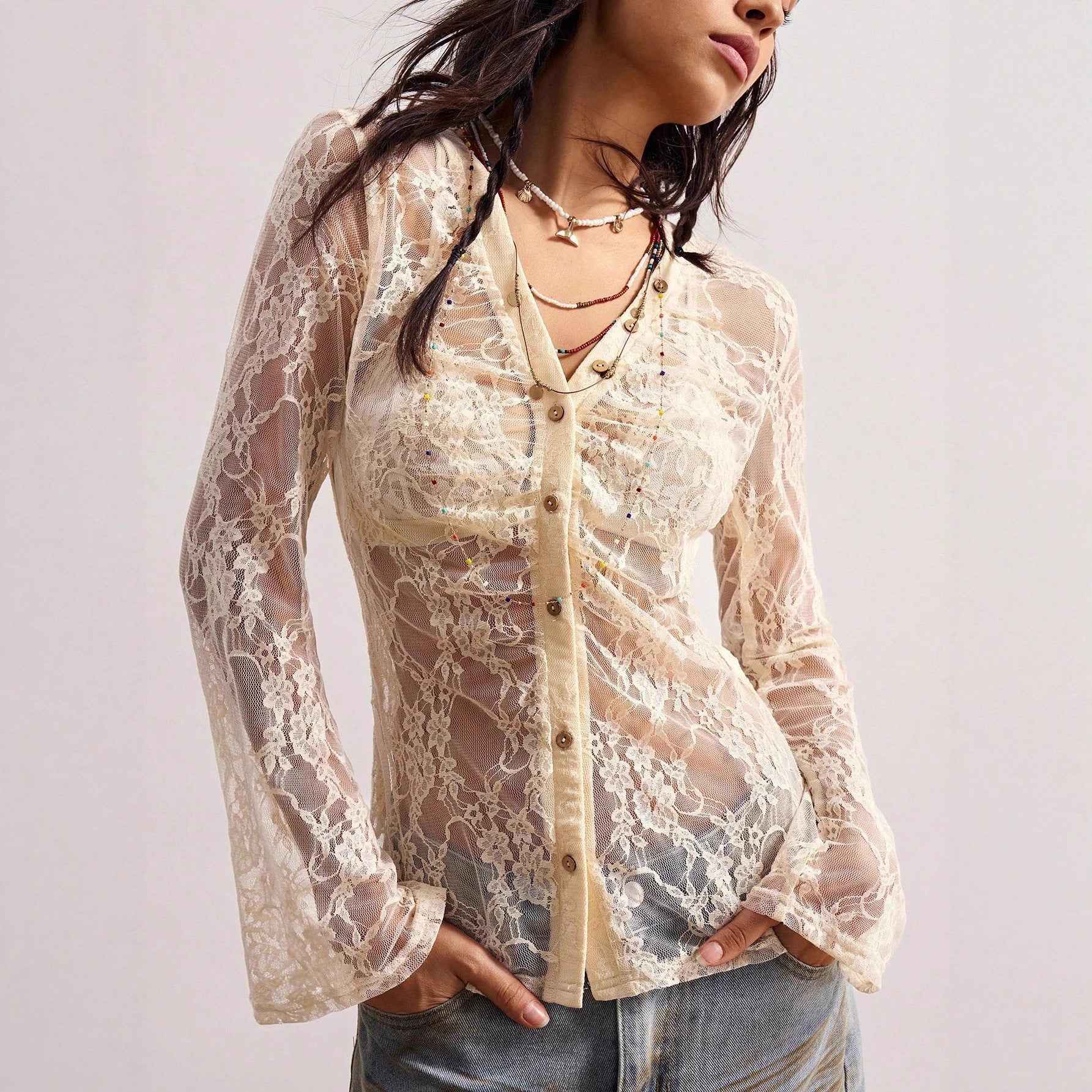 Sheer Lace Long Sleeve Top