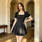 Women's French Puff-Sleeve Square-Neck Mini Dress