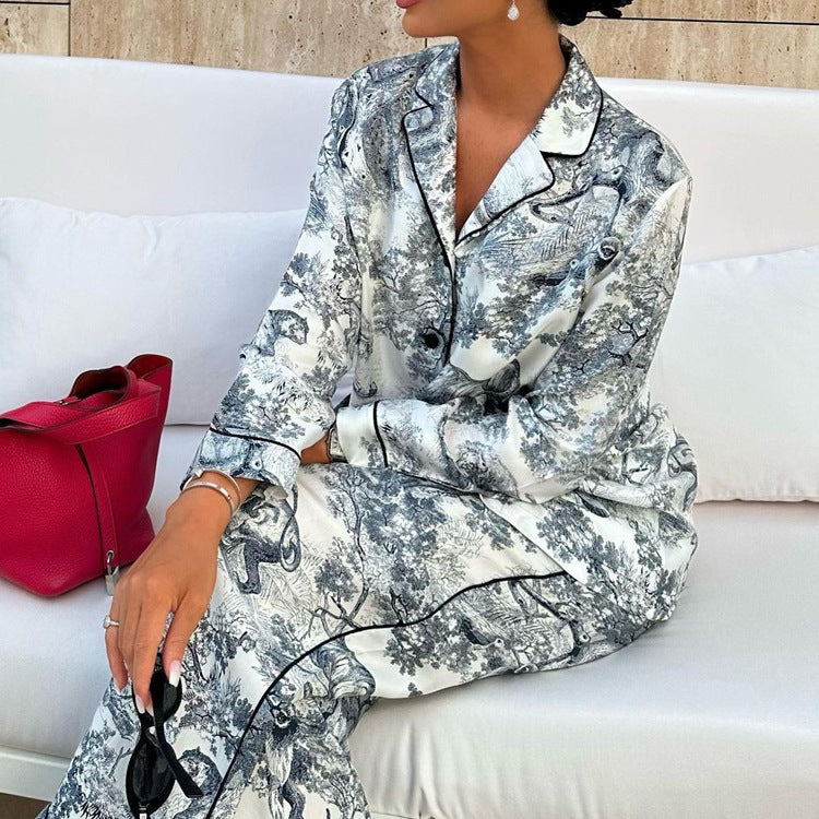 Printed Collared Shirt & Pants Set