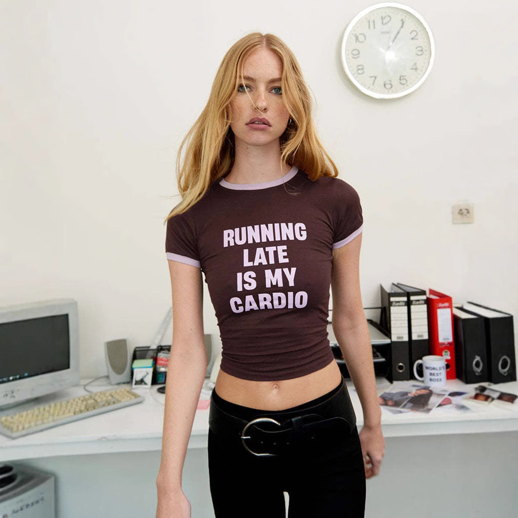 Women’s Brown English Graphic Slim Fit T Shirt
