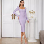 Women's Long-Sleeve Split Midi Evening Dress