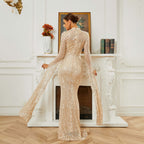Women's High End Long Sequined Long Sleeve Round Neck Cocktail Dress