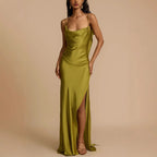 Spring Summer Suspender Split Dress Casual Loose Vacation Satin Dress