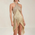 Multi-Way Sequined Tassel Halter Top