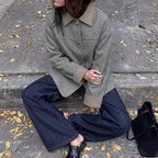 Korean Pattern Contrast Color Lapel Wool Coat