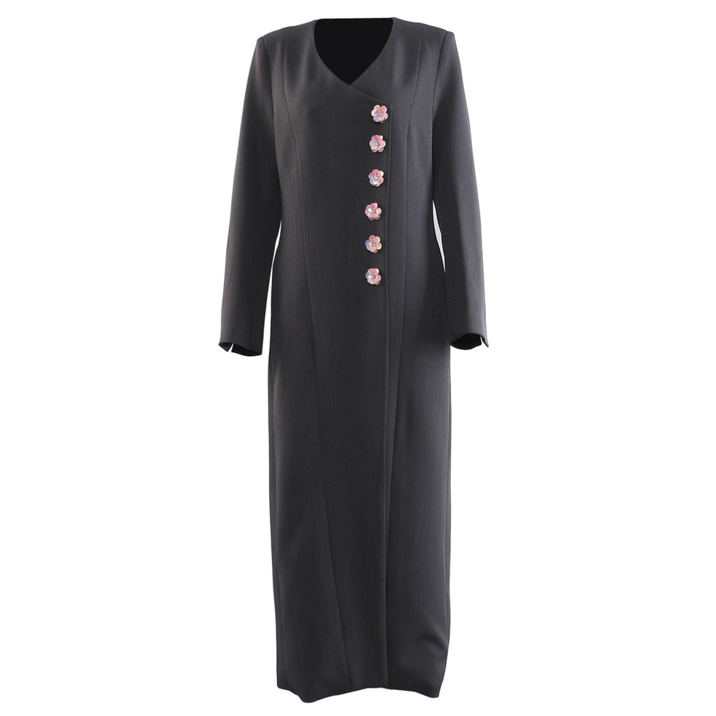Women's Button-Front Floral V-Neck Maxi Dress