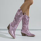 Women's Heels Spring Catwalk Middle Boots Embroidery Fashionable Chunky Heel High Heel Boots