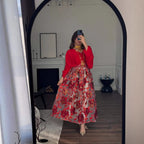 Floral Jacquard Long-Sleeve A-Line Maxi Dress