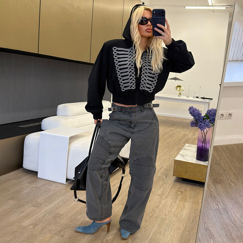 Women's Printed Hooded Zip-Up Sweater