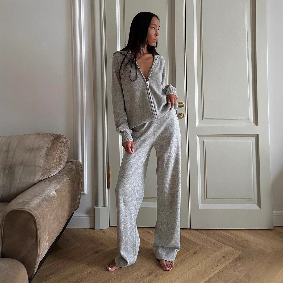 Women's Zipper Cardigan Sweater Autumn Winter Knitting Cardigan Wide Set