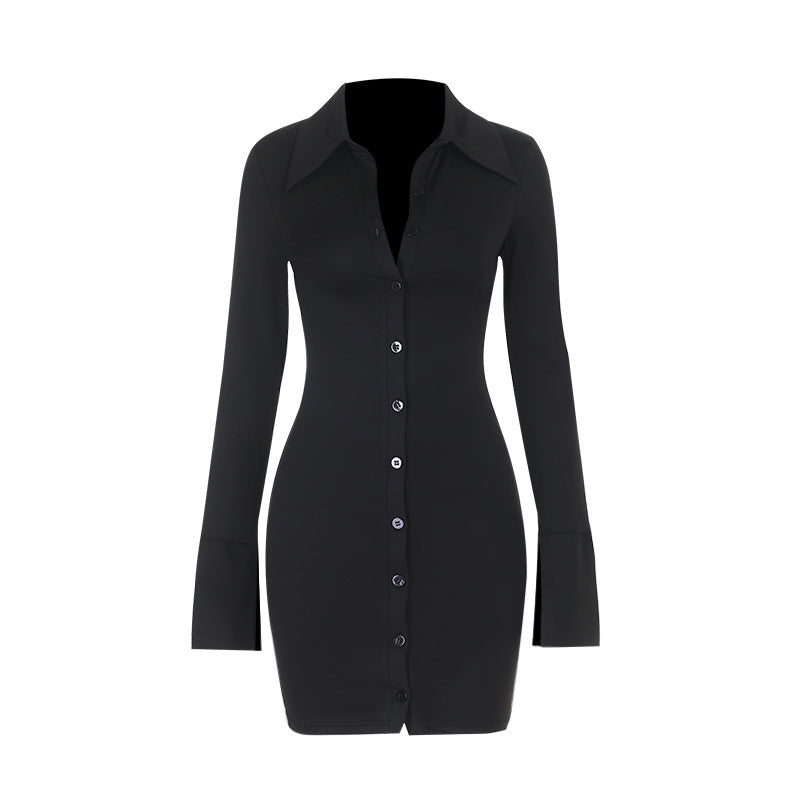 Women's Collared Deep-V Mini Dress