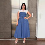Women's Contrast Stitch Denim A Line Dress