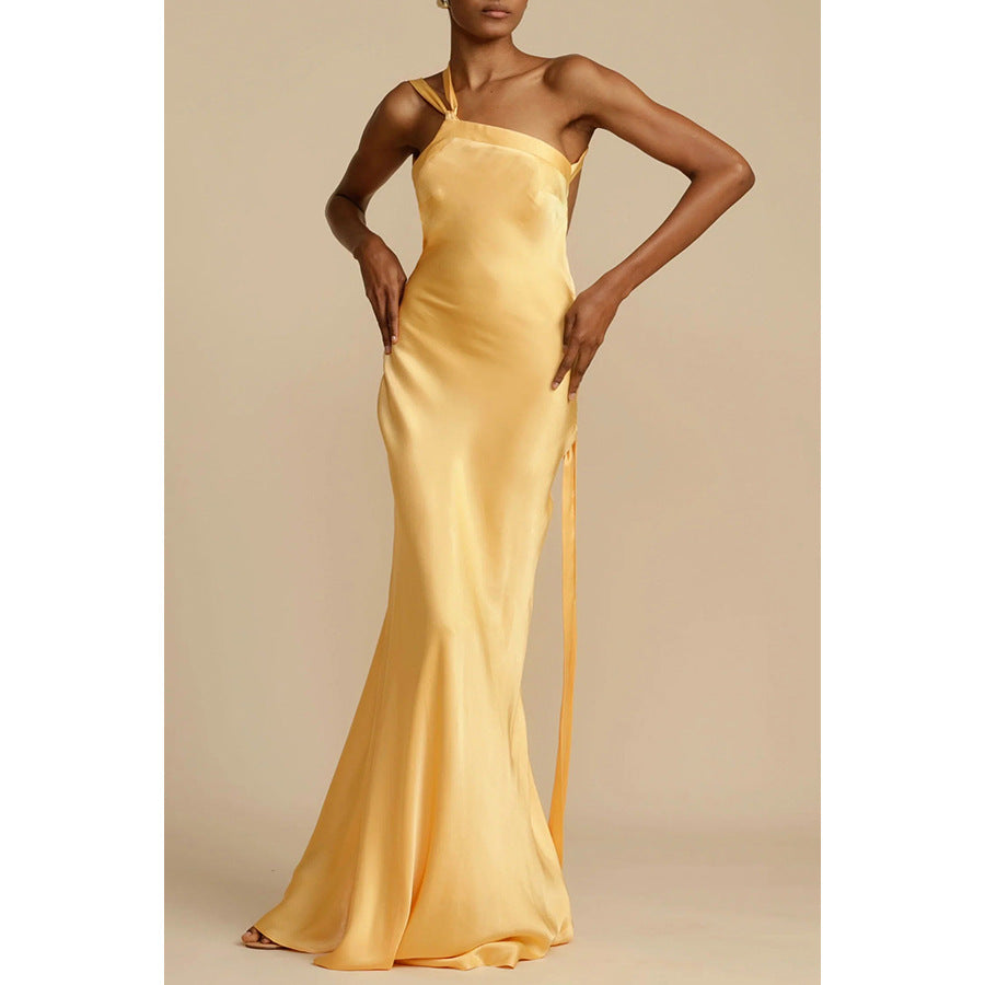 Women's Satin One-Shoulder Maxi Dress