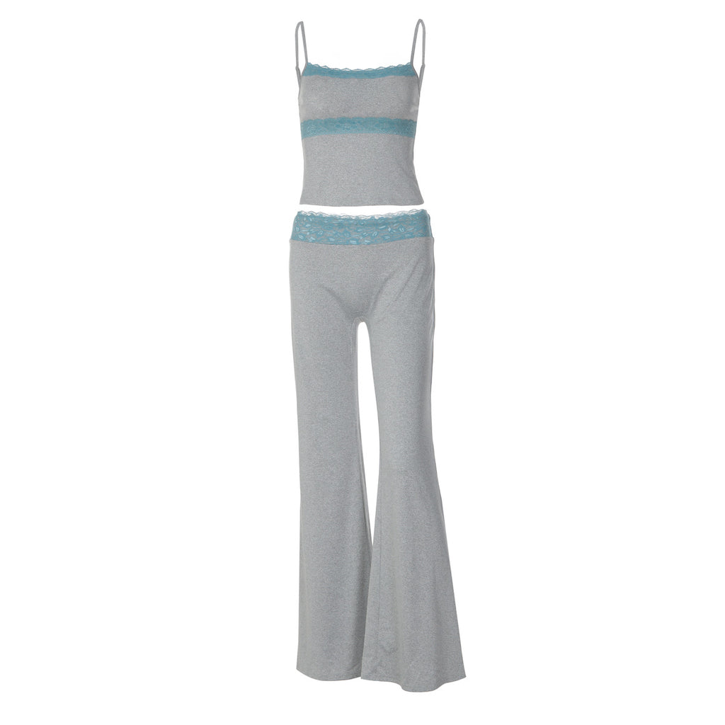 Lace Camisole and Flare Pants Two-Piece Set