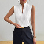 V-Neck Slim Fit Textured Short Sleeve Top