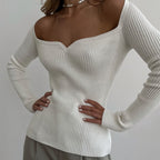 Women's Ribbed Square Neck Long Sleeve Sweater Top