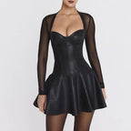 Women's Spring Summer Long Sleeve Stitching Chest Wrapped Dress Casual Stretch Zipper Dress
