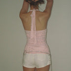 Casual Women Clothing Rhinestone V neck Lace up Halter