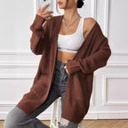 Real Shot Women Clothing Double Pocket Simple Casual Sweater Cardigan