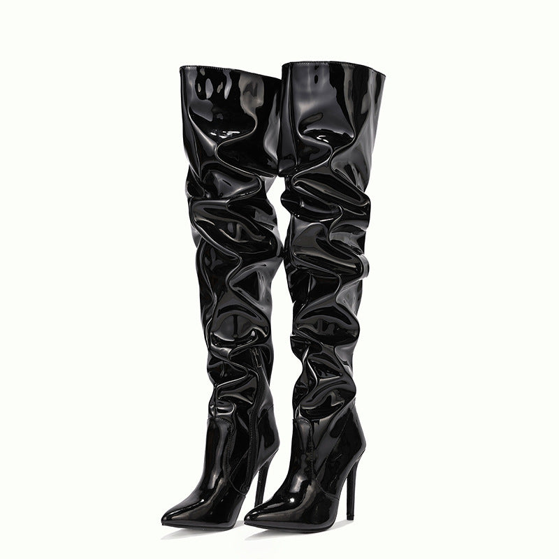 Women's Patent Leather Pointed Stiletto Boots