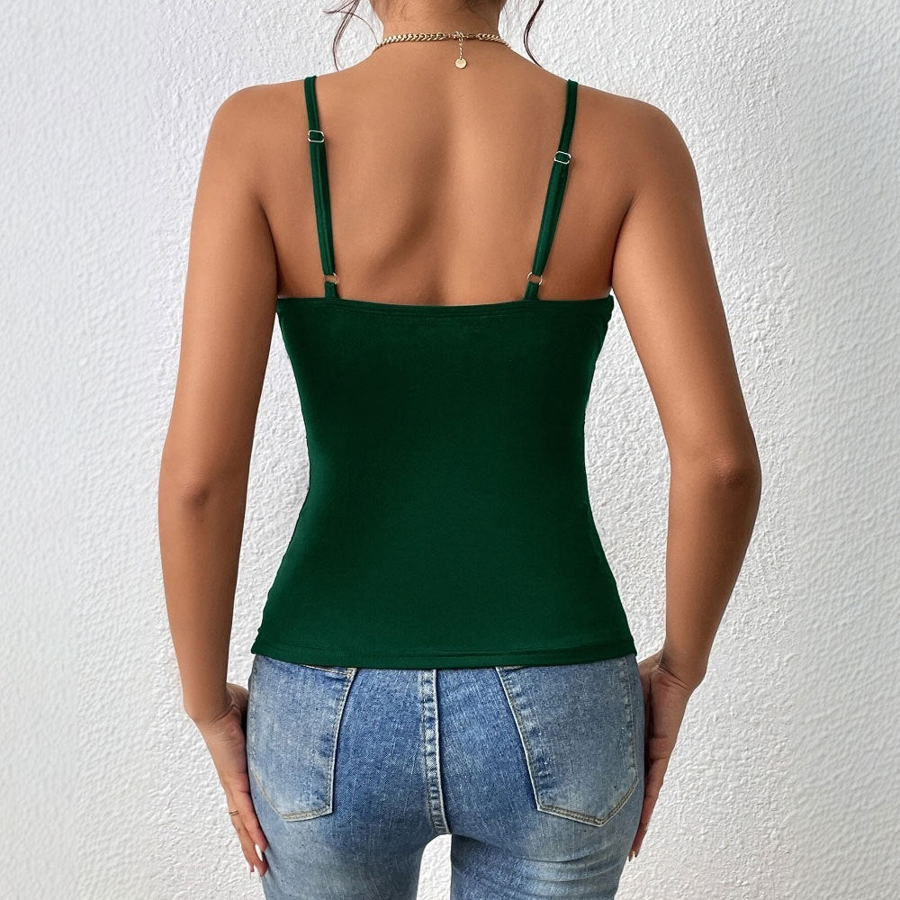 Women's Green Ruched V-Neck Camisole