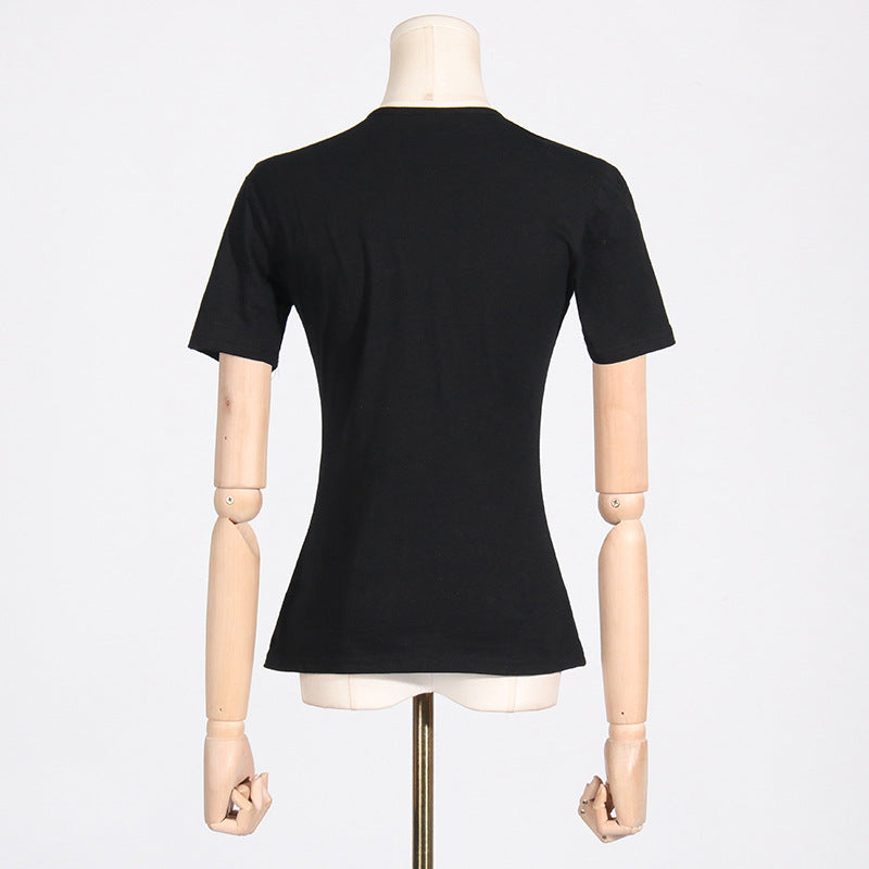 Women's Hollow Out Cutout Stitching Solid Color Short T-Shirt