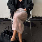 Sexy Pink Skirt Summer Front Slit See through High Waist