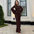 Women's Crew-Neck Tie-Waist Long-Sleeve Maxi Dress
