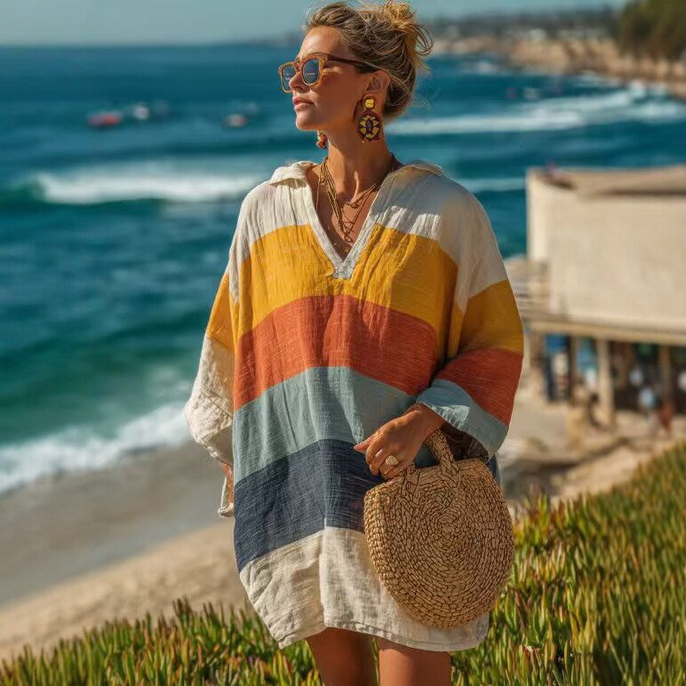 Women's Bohemian Striped V-Neck Vacation Top