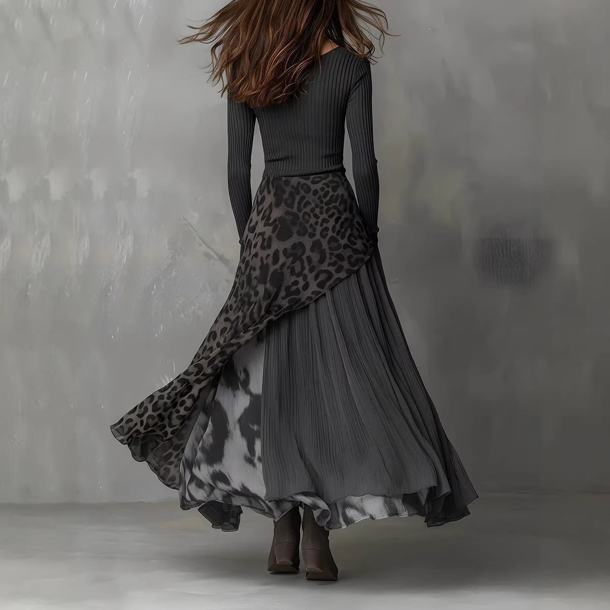 Leopard Print Elastic Waist Large Swing Casual Dress
