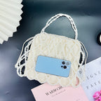 Women's French Vintage Handmade Beaded Bag All Matching Hollow Out Cutout White Imitation Pearl Acrylic Mobile Phone Bag