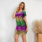 Gradient Color Sequin V Neck Backless Party Evening Dress
