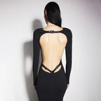 Women's Crew-Neck Cutout Backless Long-Sleeve Bodycon Maxi Dress