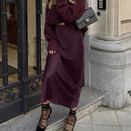 Wine-Red High-Waist Satin Skirt