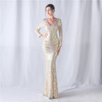 Women's Floral Cutting Magic Color Sequin Wedding Long Sleeve Dress