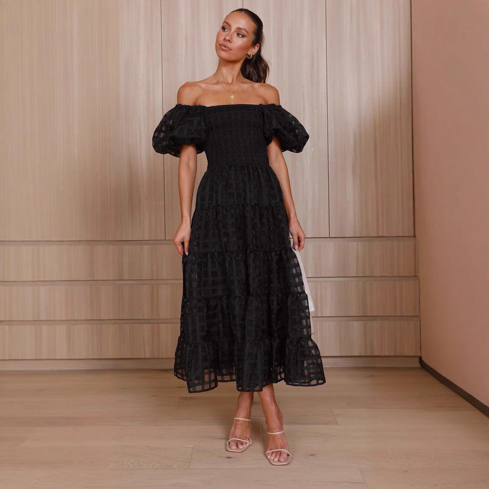 One-Shoulder Lantern-Sleeve Dress